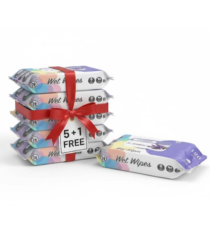 Globalstar Lavender Wet Wipes – 120pcs x 6, Alcohol-Free Moist Towelettes for Gentle Skin Care - Image 1